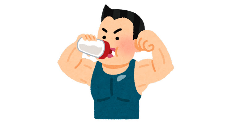 プロテインを飲む男性の絵